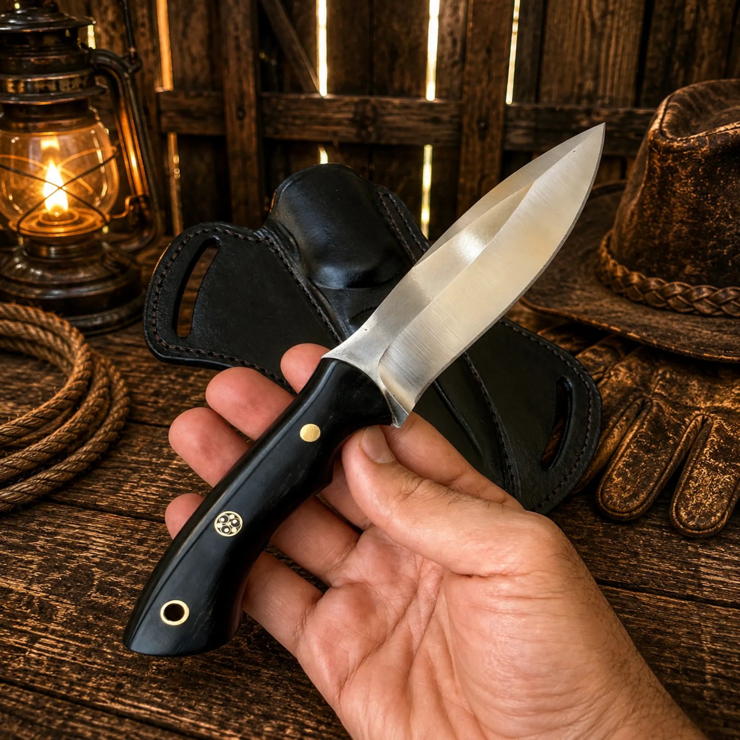 Hunting Knife Hand Forged Steel Blade with Leather Sheath