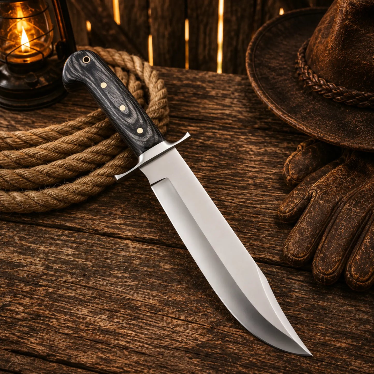 Western Style Hunting Knife – Pakka Wood Handle with Sheath