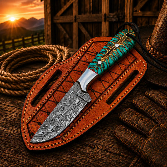 Pinecone Cowboy Working Knife – Damascus Steel 3.5" Blade