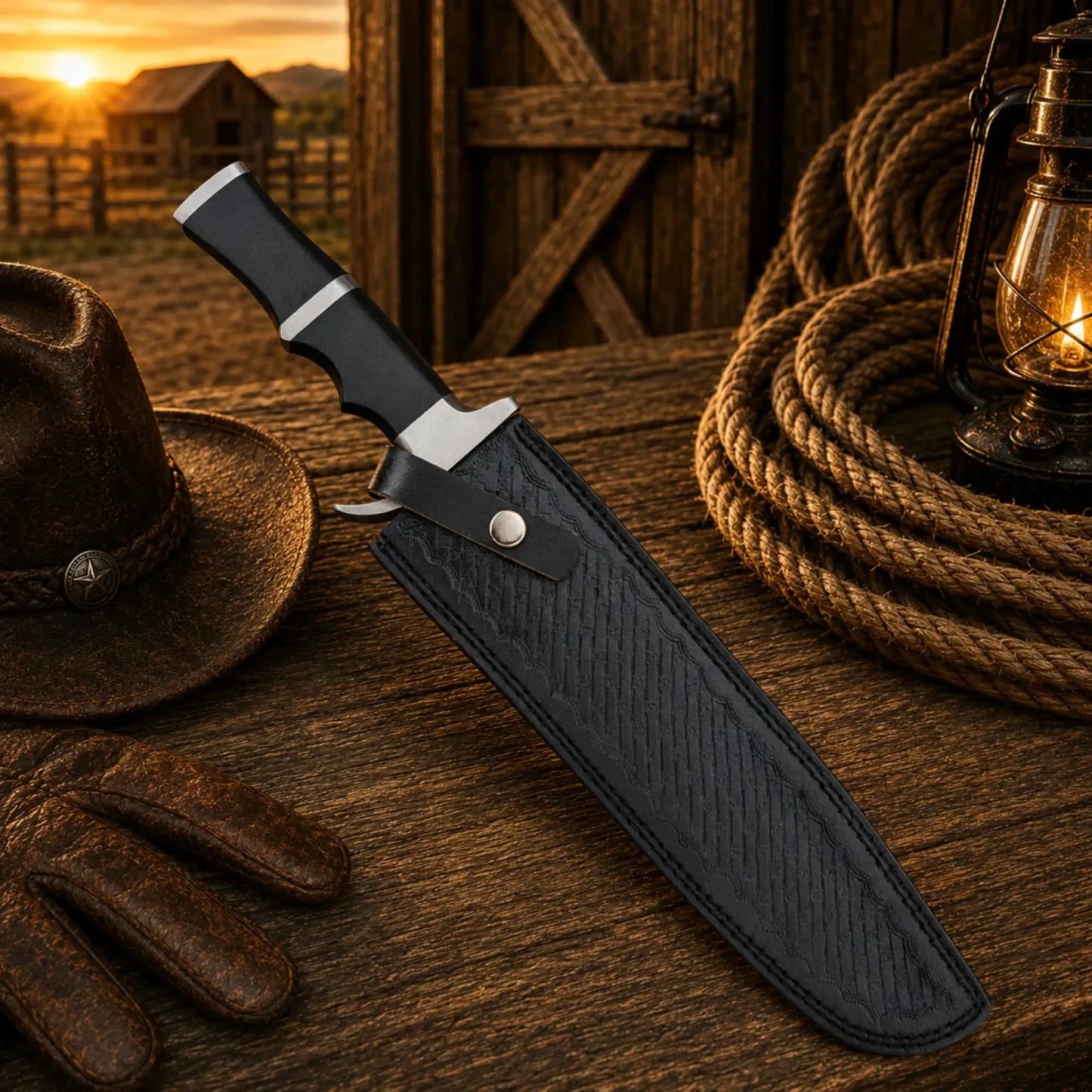 Predator Bowie Knife 5160 Spring Steel with Leather Sheath