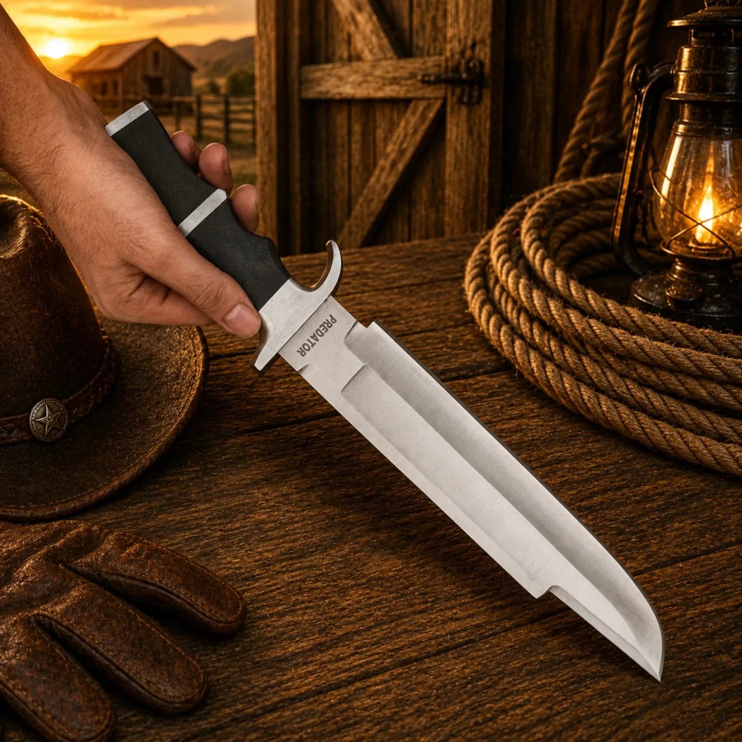 Predator Bowie Knife 5160 Spring Steel with Leather Sheath