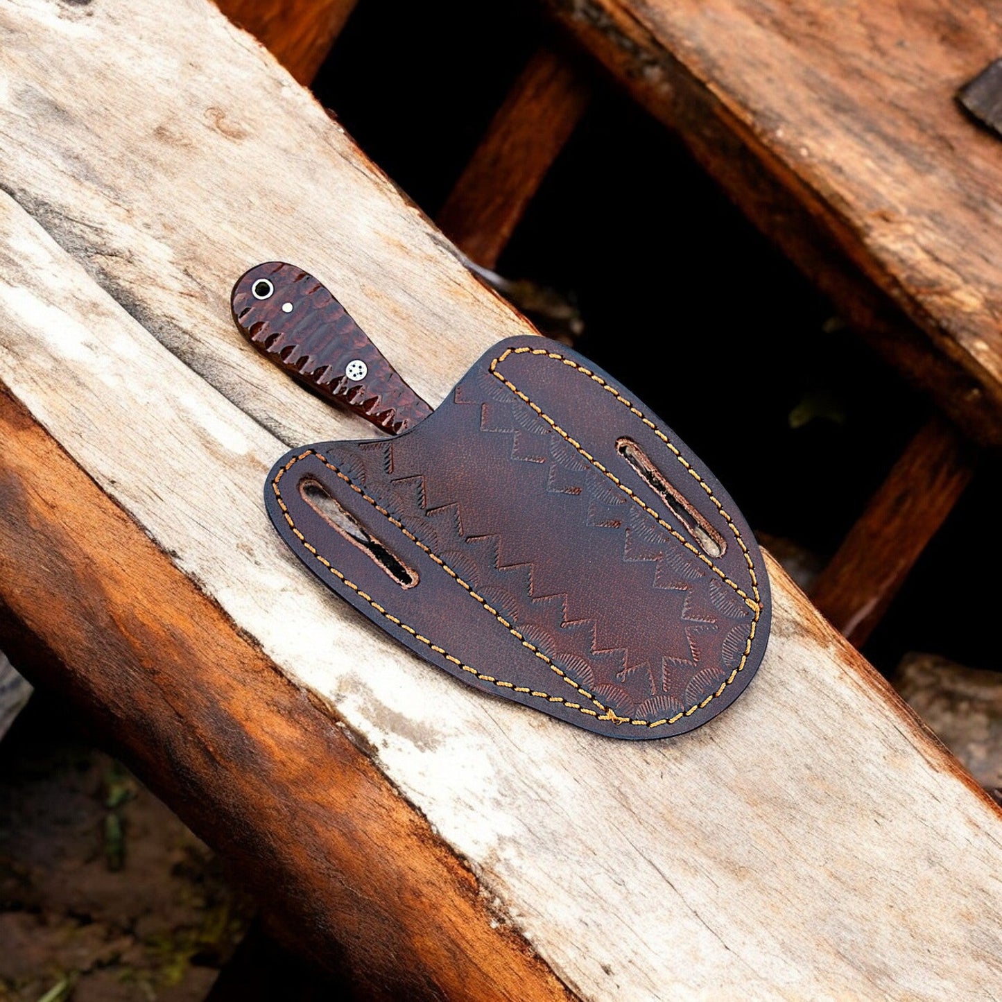 Handmade Damascus Steel Cowboy Knife with Rosewood Handle