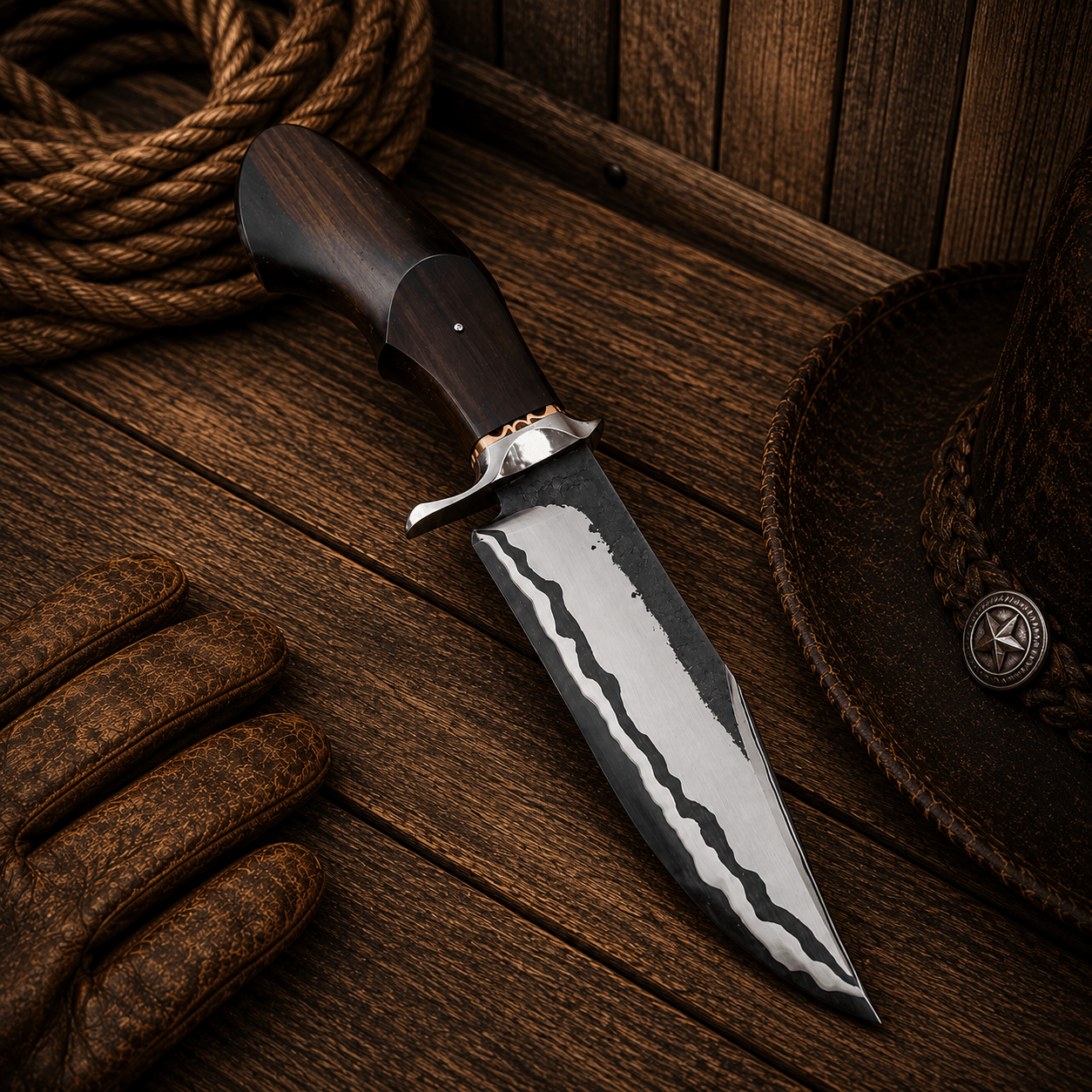 San Mai Jungle Bowie Knife – 5160 Steel Blade Rosewood Handle