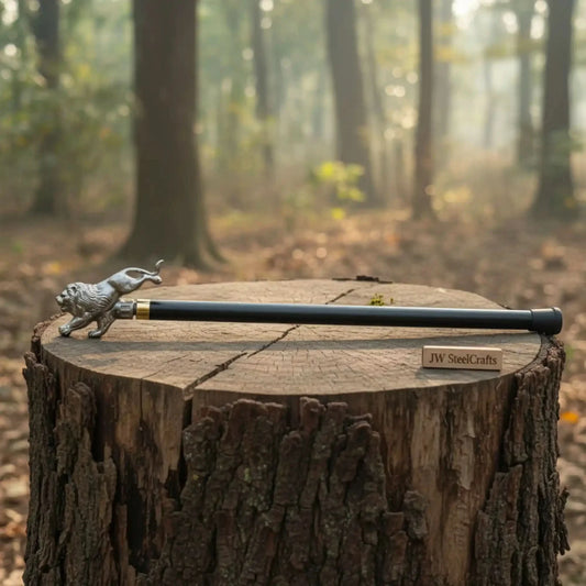 Royal Lion Walking Cane Replica with Decorative Metal Handle for Historical Collection, Costume Events, and Display