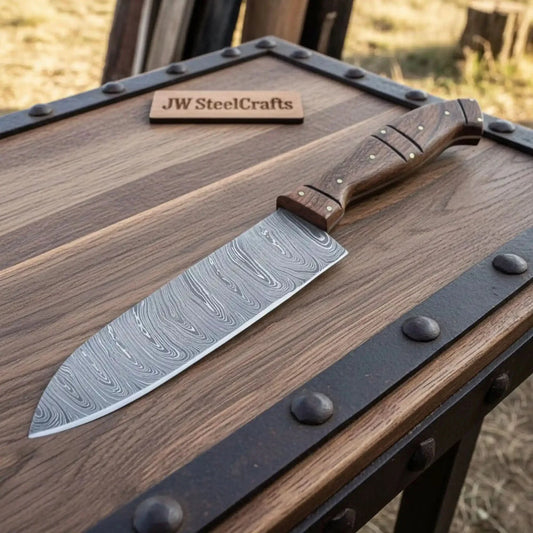 7-Piece Handmade Damascus Kitchen Knife Set - Premium Rose Wood Handle Professional Chef Cooking Set