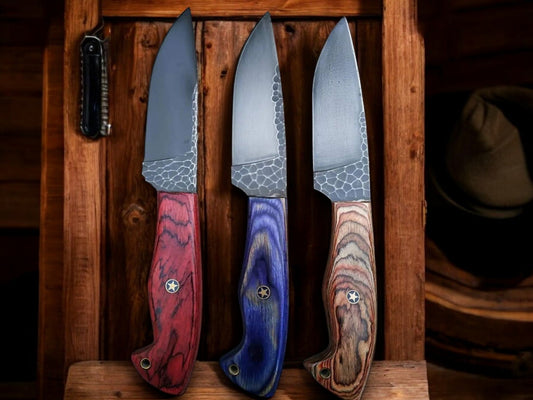 Best Knives for Field Dressing Deer – 8.5" Full Tang 1095 Forged Steel with Exotic & Colored Wood Handle, Leather Sheath