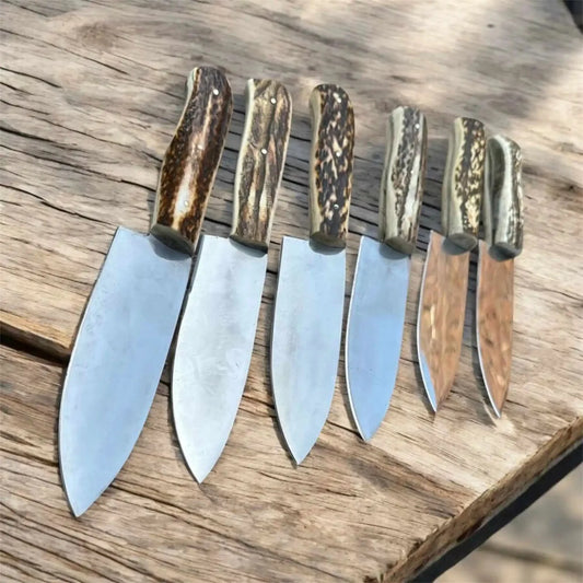 6-Piece High Carbon Steel Chef Knife Set — Synthetic Stag Antler Handles, Brass Pins & Satin Finish Blades