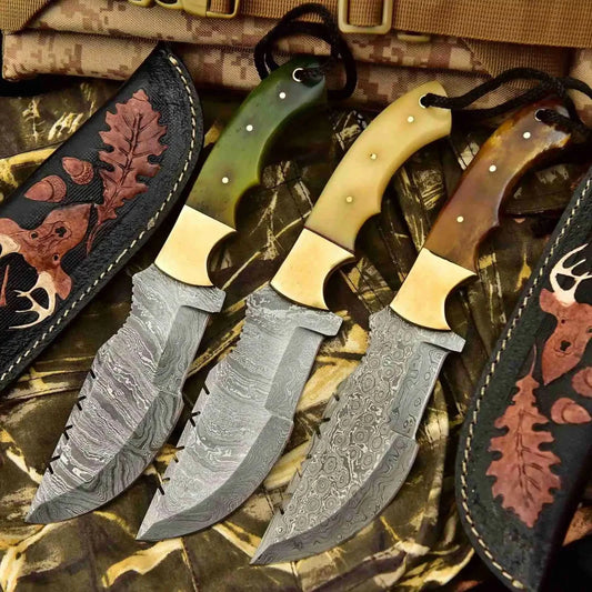Damascus Steel Tracker Knife – Multiple Handle Colors | JW SteelCrafts