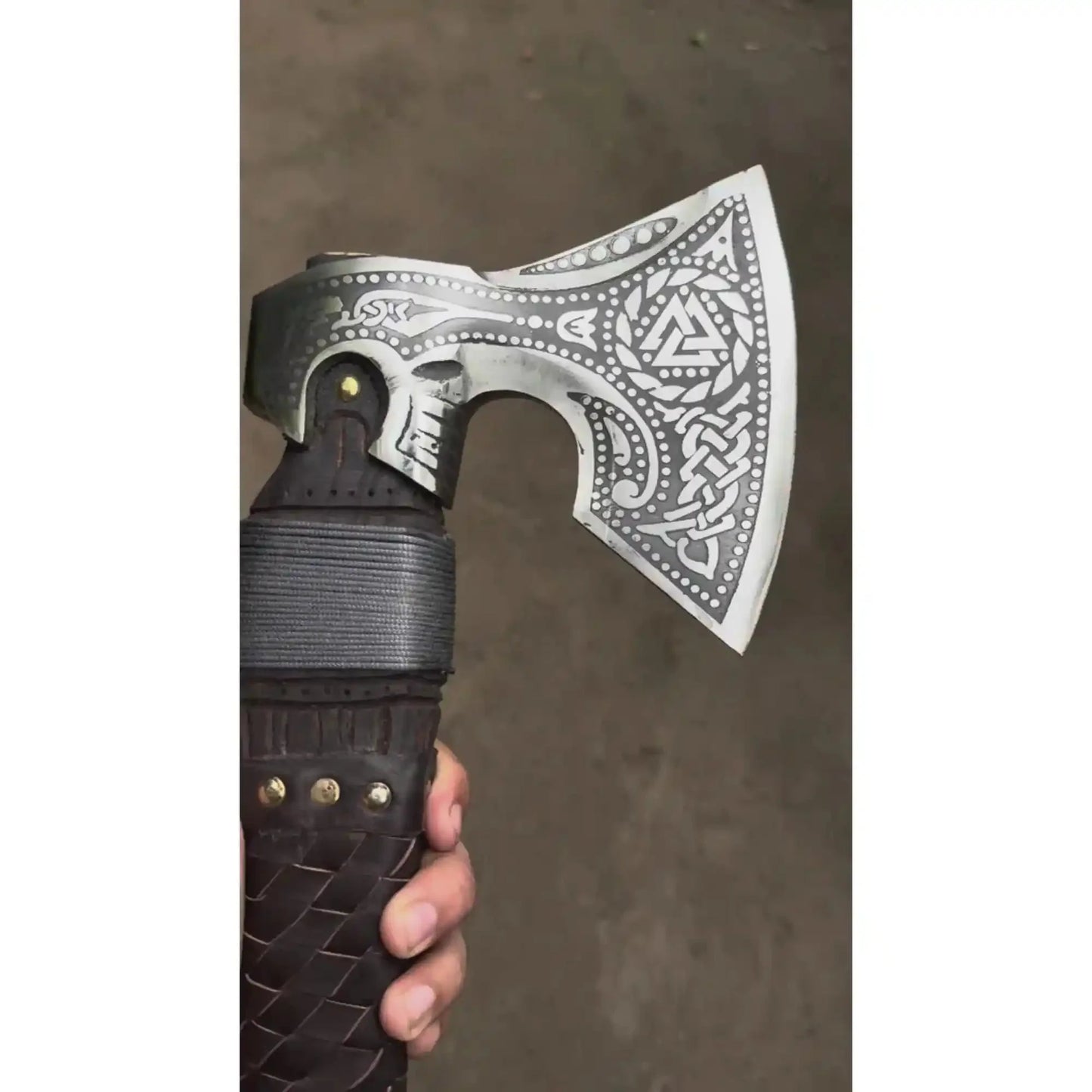 Viking Style Engraved Axe | Handcrafted Leather Wrapped Handle