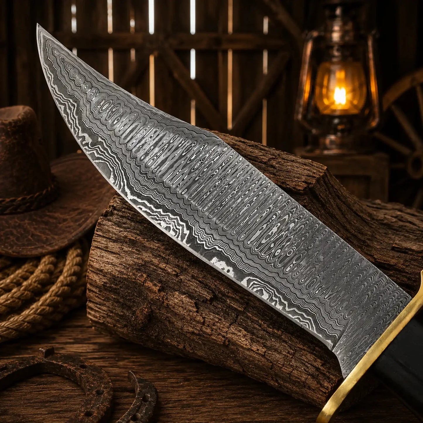 Western Cowboy Bowie Knife – Damascus Steel Wenge Wood Handle