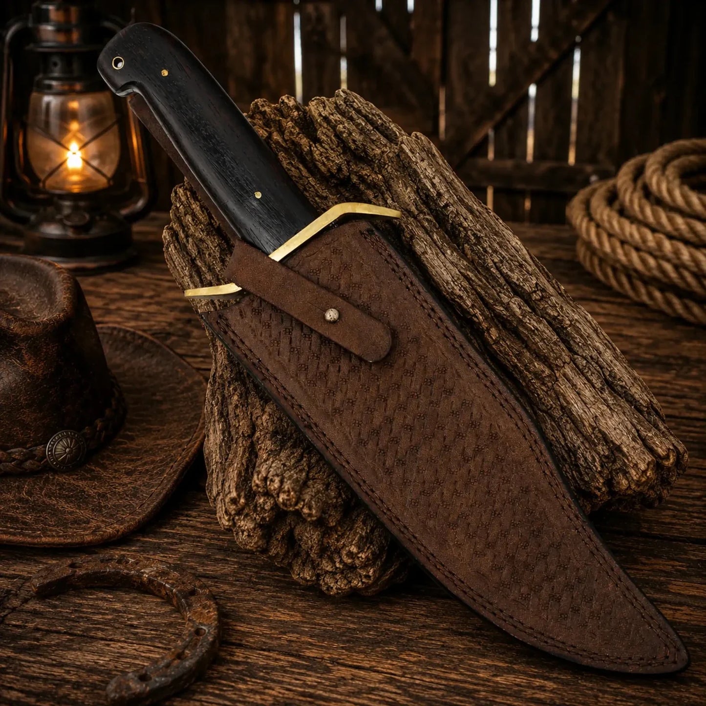 Western Cowboy Bowie Knife – Damascus Steel Wenge Wood Handle