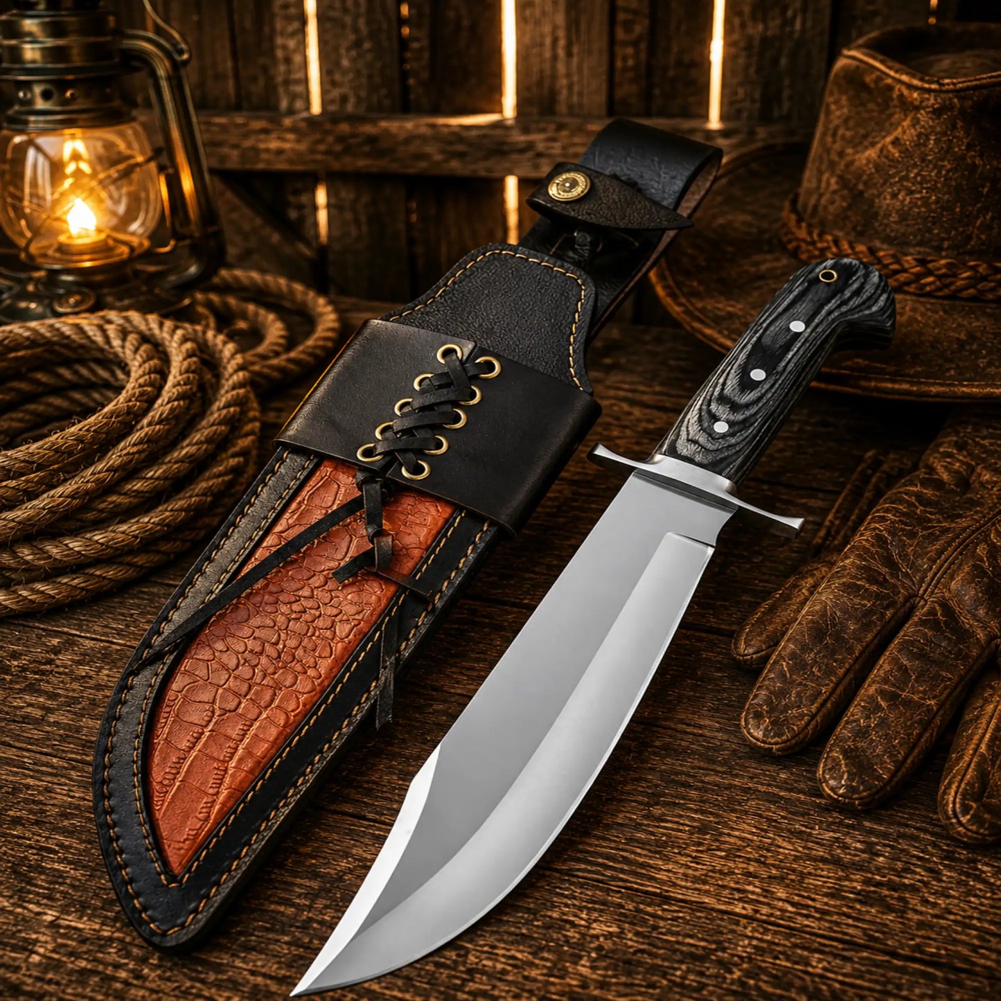 Western Style Hunting Knife – Pakka Wood Handle with Sheath