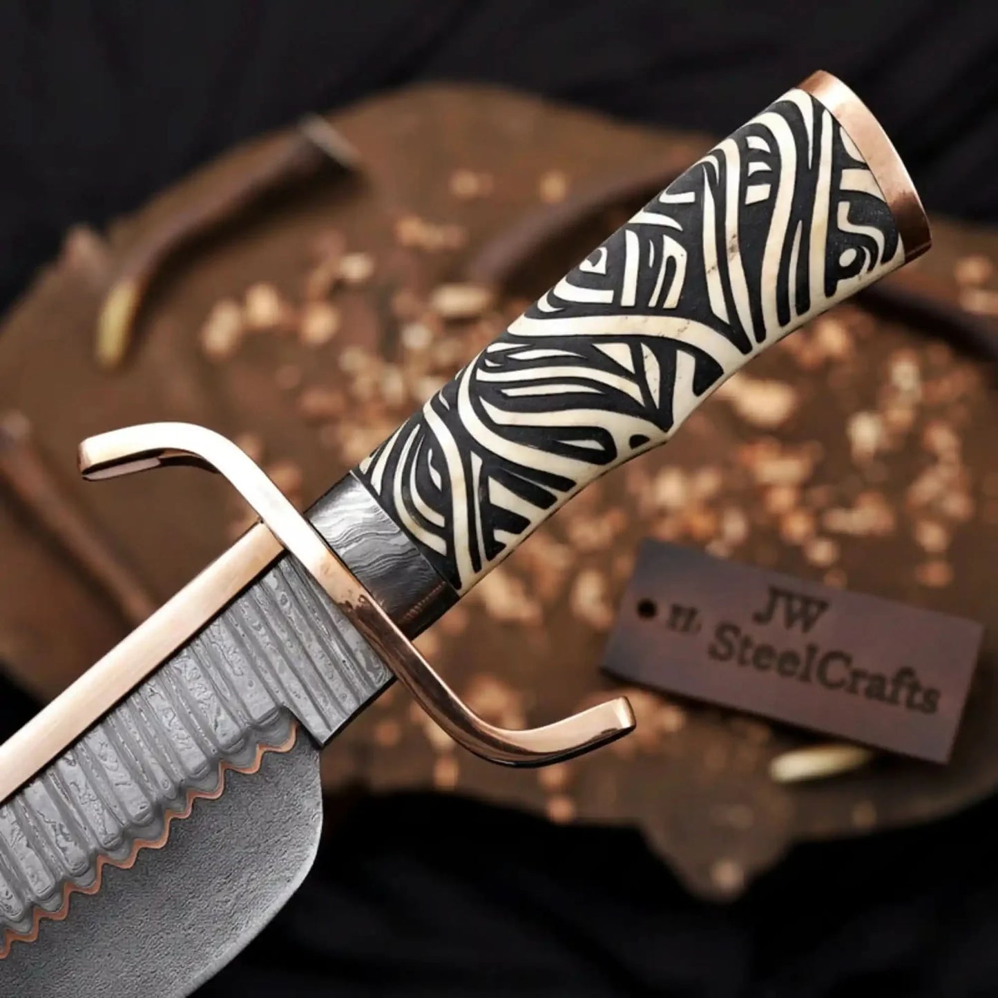 Copper Damascus Alamo Bowie Knife Handmade 12-Inch Musso-Style Collector Blade