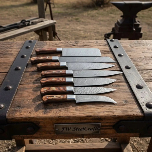 HANDMADE Damascus steel Blades kitchen knife chef knife 7 piece set